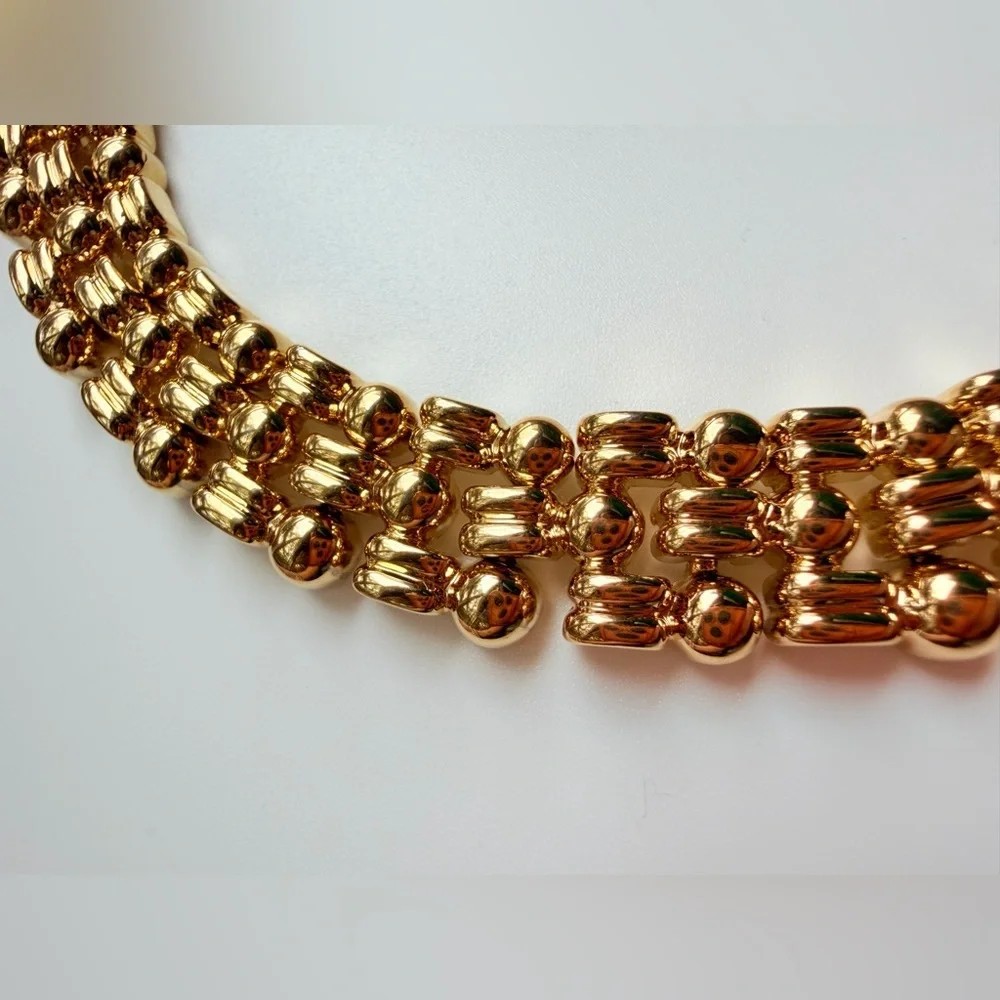 Vintage Ultra-Heavy Gold Plated Panther Link Necklace – 116g Couture Quality